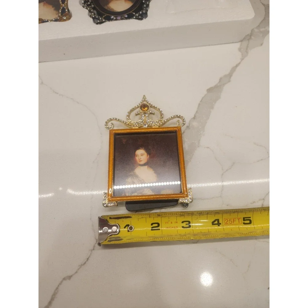 3 Hollywood Regency Mini Frames Ornate Bling Rhinestone Enameled Picture Photo
